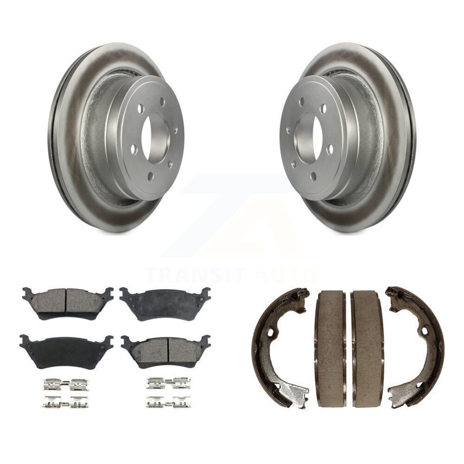 Rear Disc Coated Rotors Semi-Metallic Pads And Parking Brake Shoes Kit For Ford F-150 KGF-103375