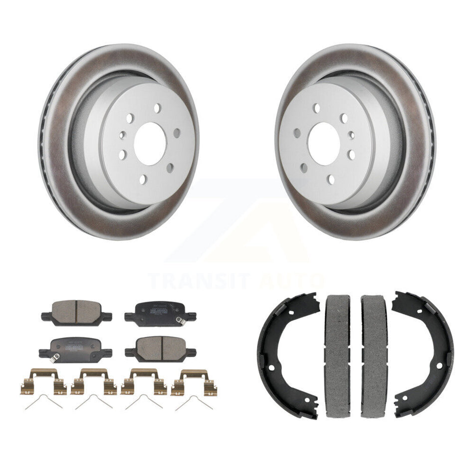 Rear Disc Coated Rotors Semi-Metallic Pads & Parking Shoes Kit For Chevrolet Colorado GMC KGF-103376