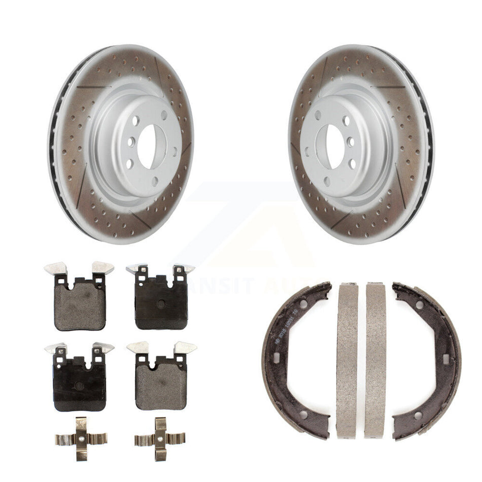 Rear Disc Coated Rotors Semi-Metallic Pads And Parking Shoes Kit For BMW 328i 320i xDrive KGF-103379