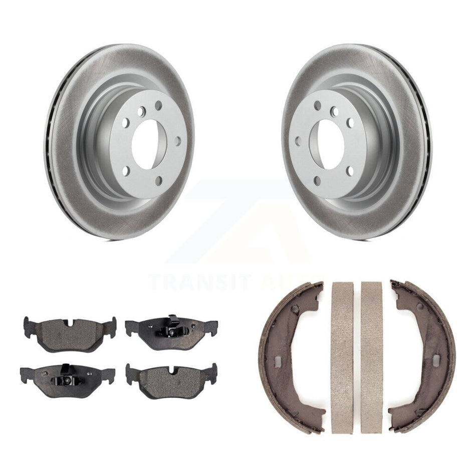 Rear Disc Coated Rotors Semi-Metallic Pads Parking Brake Shoes Kit For BMW 323i 328i 325i KGF-103381