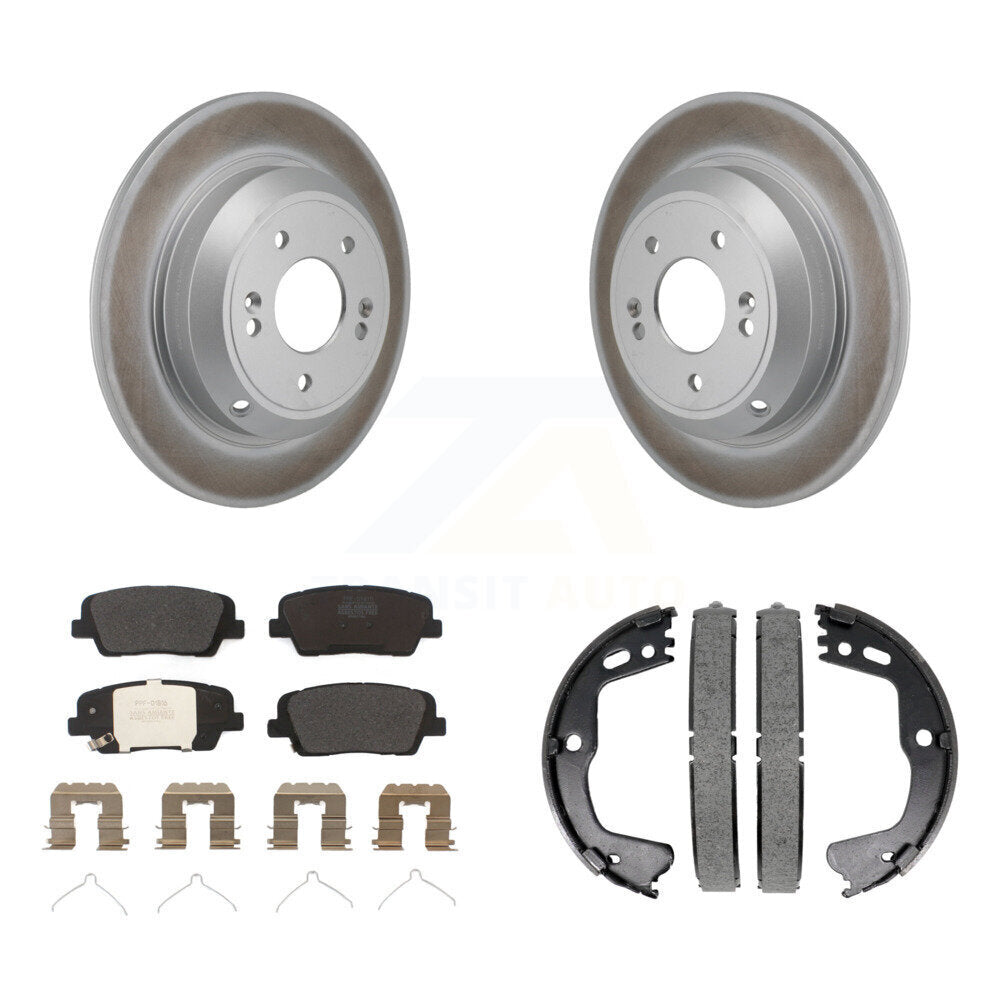 Rear Disc Coated Rotors Semi-Metallic Pads Parking Shoes Kit For Kia Stinger Genesis G70 KGF-103396