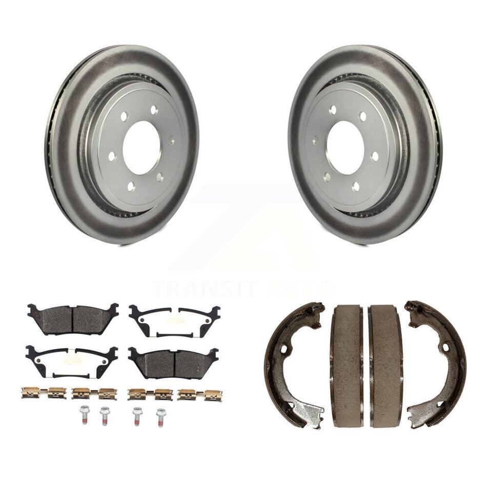 Rear Disc Coated Rotors Semi-Metallic Pads And Parking Brake Shoes Kit For Ford F-150 KGF-103400