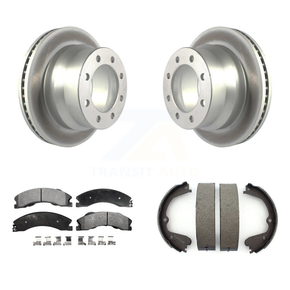 Rear Disc Coated Rotors Semi-Metallic Pads & Parking Shoes Kit For Chevrolet Express 3500 KGF-103401