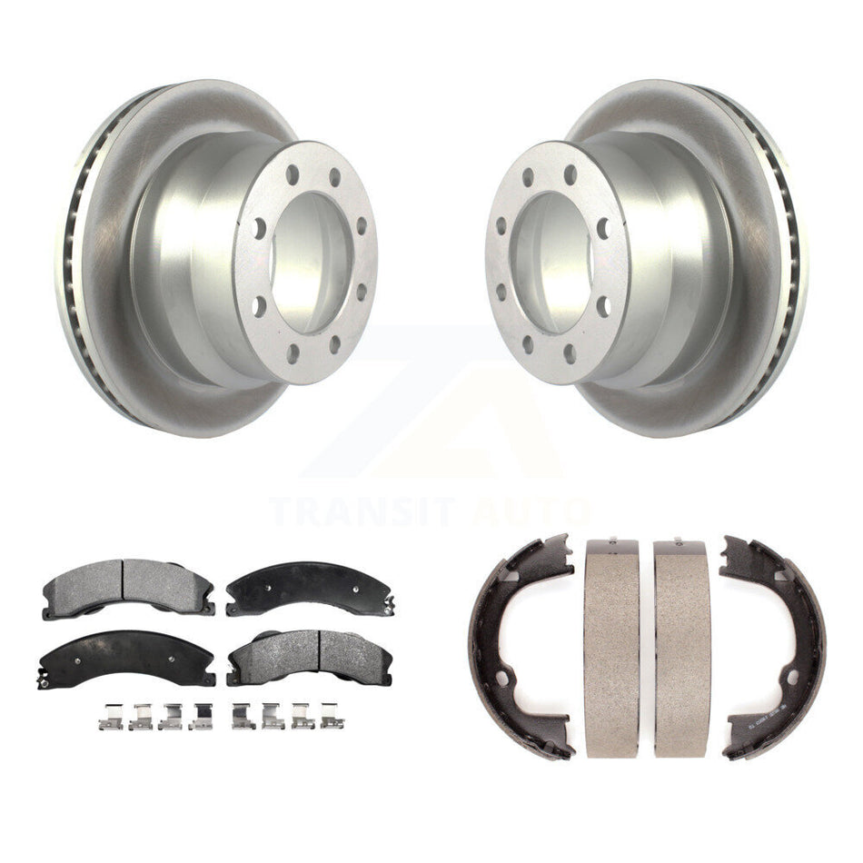 Rear Disc Coated Rotors Semi-Metallic Pads & Parking Brake Shoes Kit For GMC Savana 3500 KGF-103404