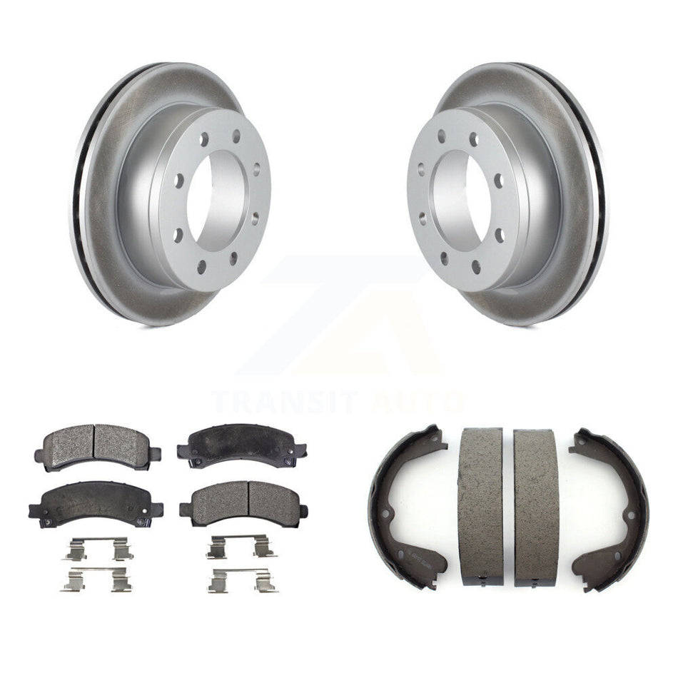 Rear Disc Coated Rotors Semi-Metallic Pads & Parking Brake Shoes Kit For GMC Savana 3500 KGF-103406