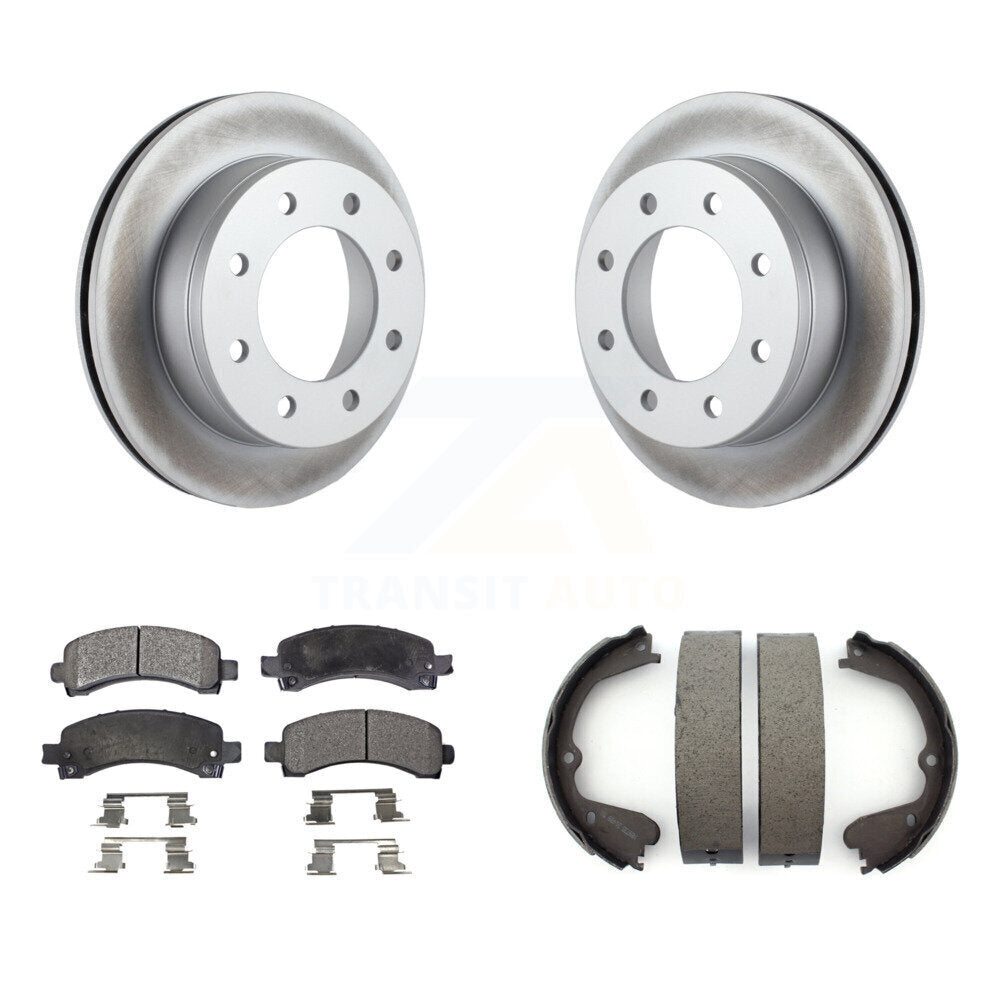 Rear Disc Coated Rotors Semi-Metallic Pads & Parking Brake Shoes Kit For GMC Savana 3500 KGF-103407