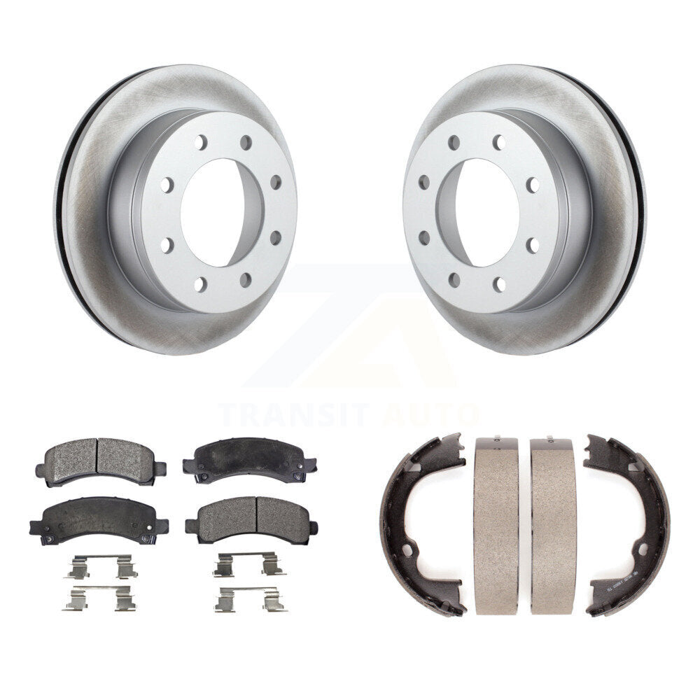 Rear Disc Coated Rotors Semi-Metallic Pads & Parking Shoes Kit For Chevrolet Express 2500 KGF-103409