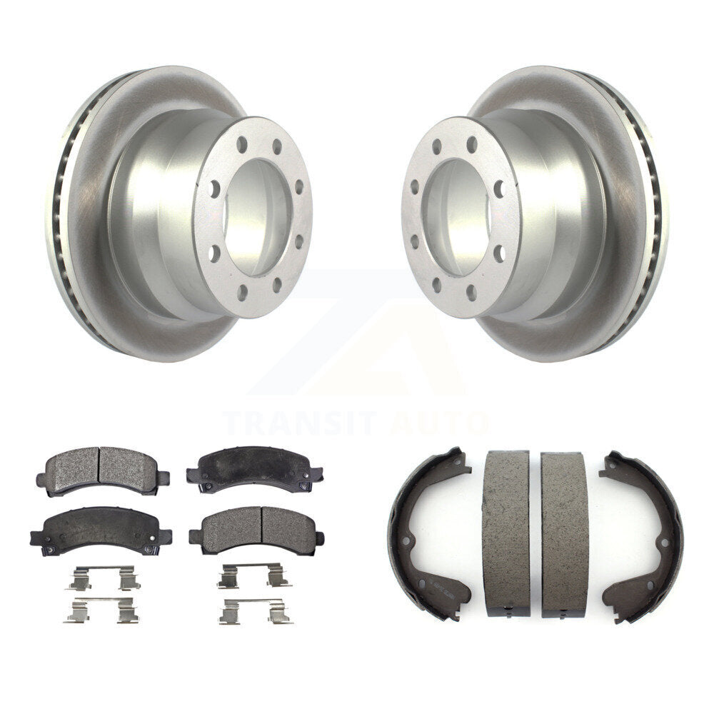 Rear Disc Coated Rotors Semi-Metallic Pads & Parking Shoes Kit For Chevrolet Express 4500 KGF-103410
