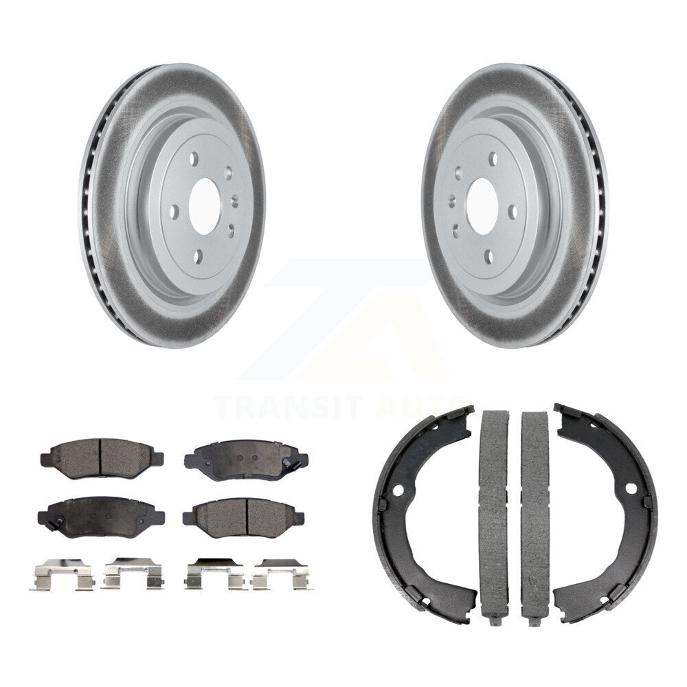 Rear Disc Coated Rotors Semi-Metallic Pads And Parking Brake Shoes Kit For Cadillac CTS KGF-103414
