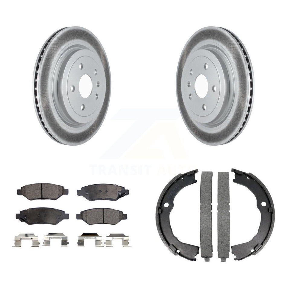 Rear Disc Coated Rotors Semi-Metallic Pads And Parking Brake Shoes Kit For Cadillac CTS KGF-103414