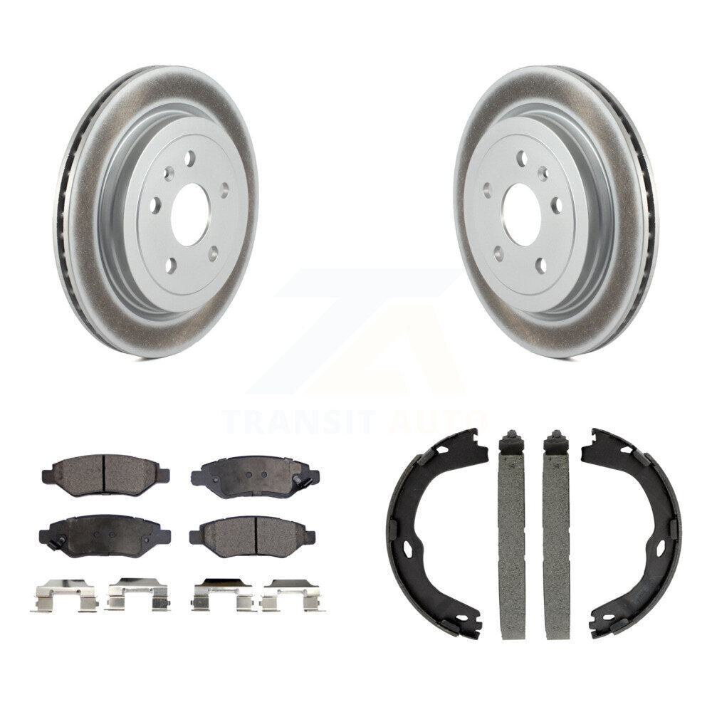 Rear Disc Coated Rotors Semi-Metallic Pads And Parking Brake Shoes Kit For Cadillac CTS KGF-103416