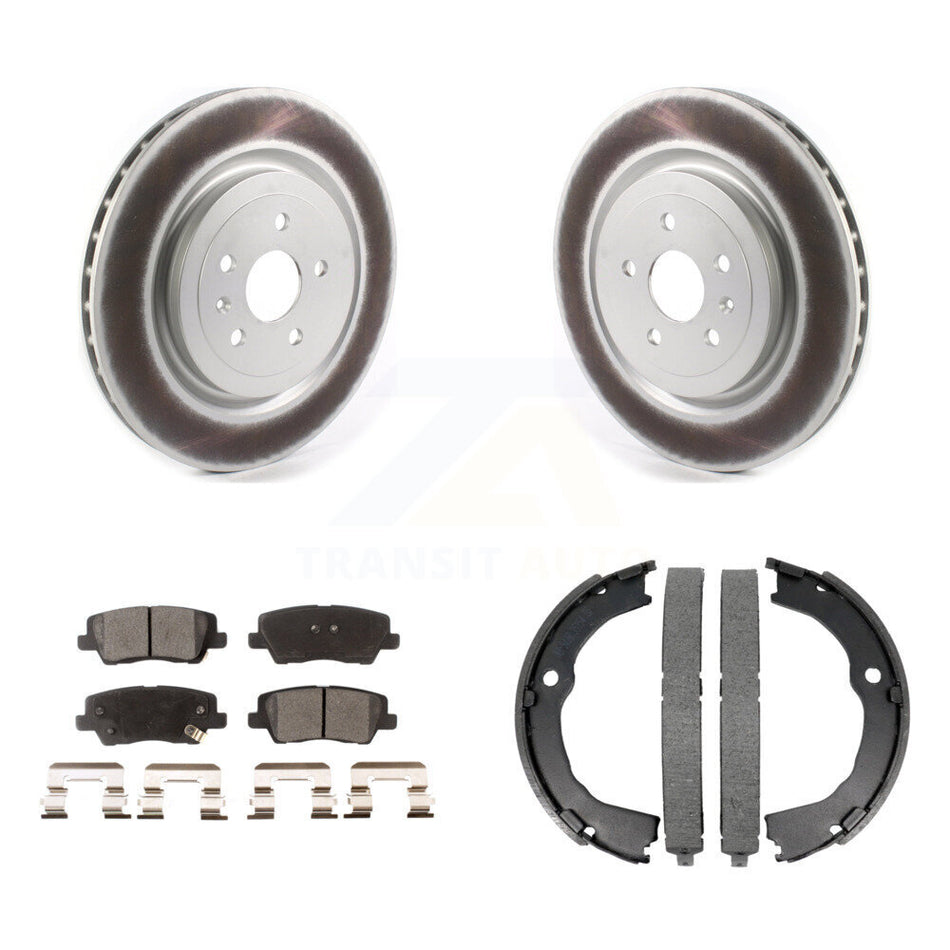 Rear Disc Coated Rotors Semi-Metallic Pads And Parking Brake Shoes Kit For Cadillac CTS KGF-103417