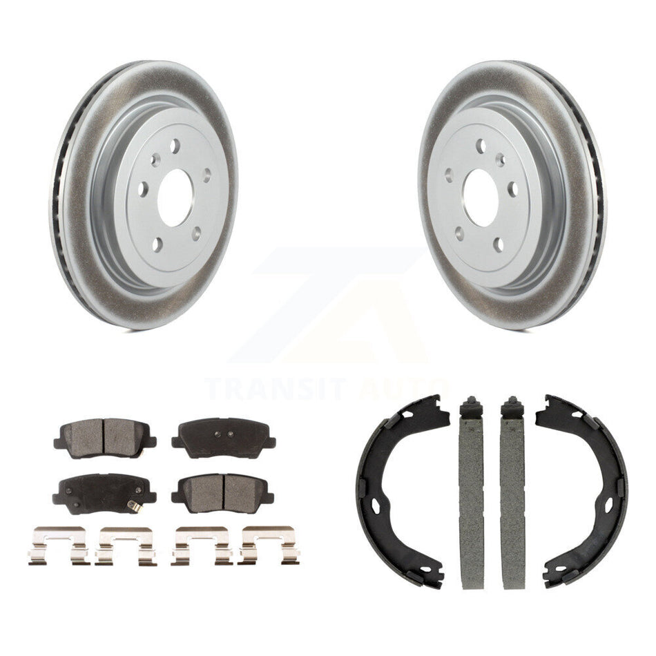 Rear Disc Coated Rotors Semi-Metallic Pads And Parking Brake Shoes Kit For Cadillac CTS KGF-103418