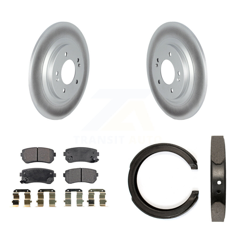 Rear Disc Coated Rotors Semi-Metallic Pads And Parking Brake Shoes Kit For Kia Cadenza KGF-103420
