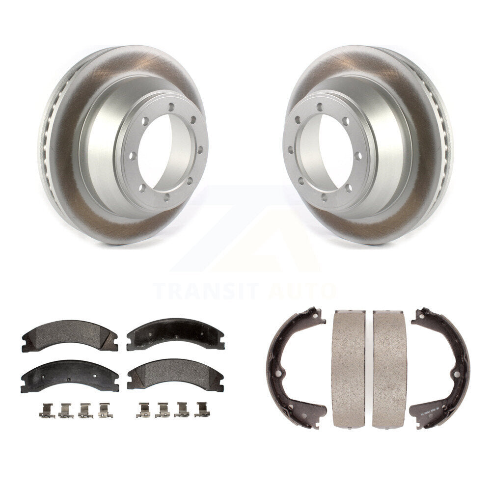 Rear Disc Coated Rotors Semi-Metallic Pads & Parking Shoes Kit For Ford E-450 Super Duty KGF-103421