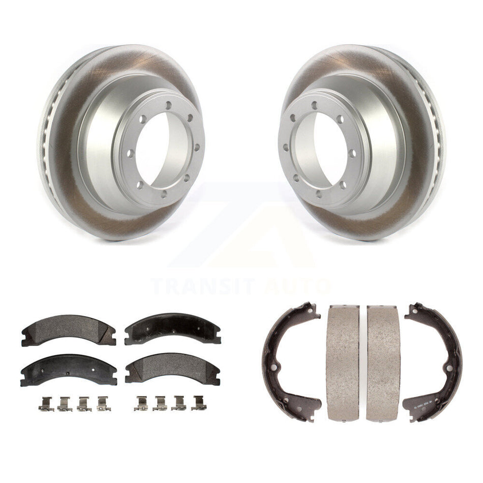 Rear Disc Coated Rotors Semi-Metallic Pads & Parking Shoes Kit For Ford E-450 Super Duty KGF-103421
