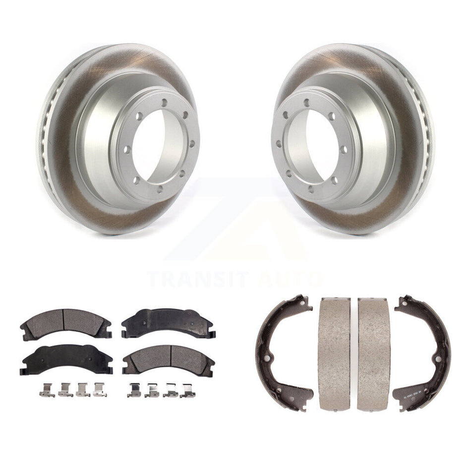Rear Disc Coated Rotors Semi-Metallic Pads & Parking Shoes Kit For Ford E-450 Super Duty KGF-103422