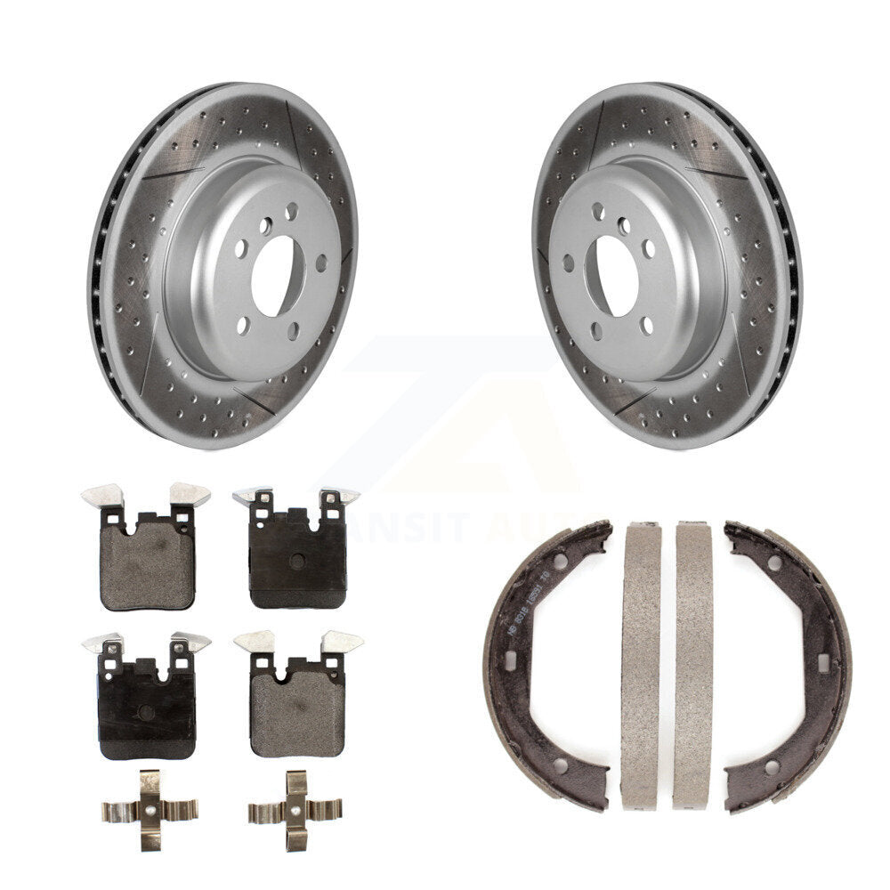 Rear Disc Coated Rotors Semi-Metallic Pads Parking Shoes Kit For BMW 328i xDrive 330i GT KGF-103425