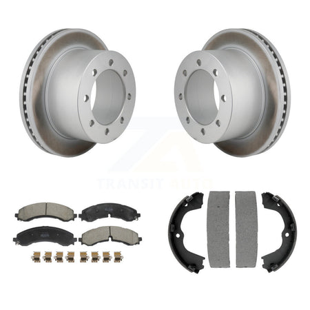 Rear Disc Coated Rotors Semi-Metallic Pads Parking Brake Shoes Kit For GMC Sierra 3500 HD KGF-103438