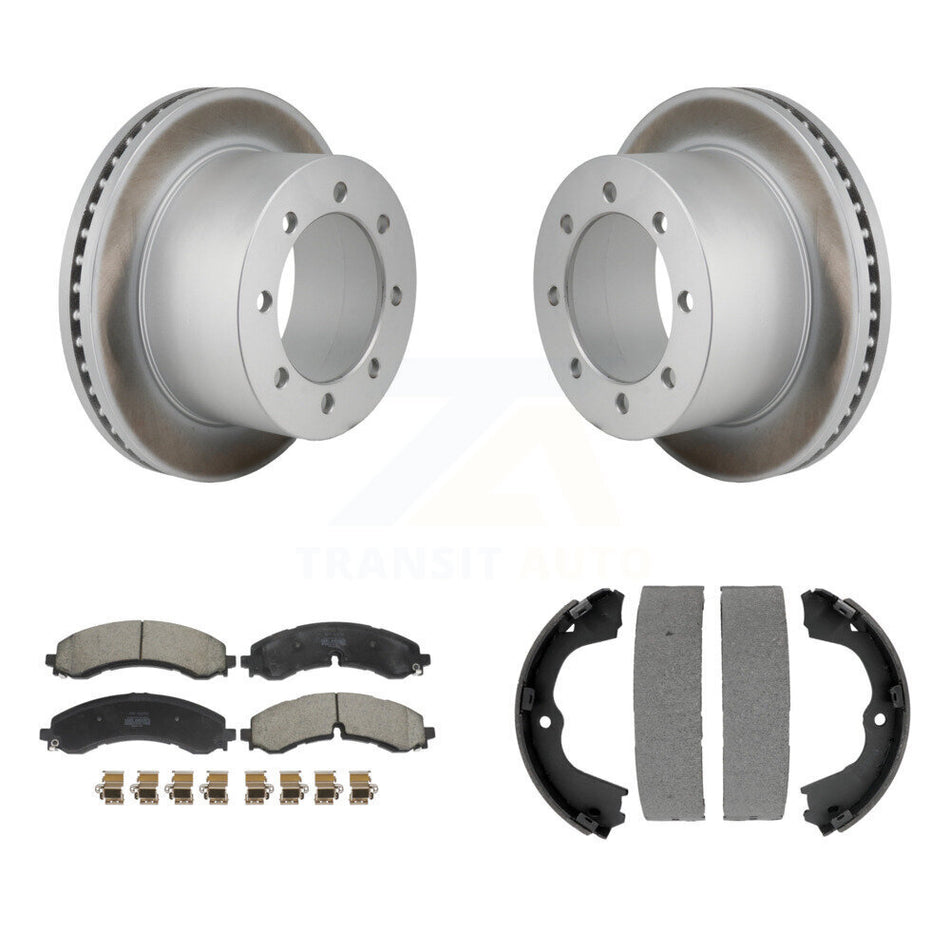 Rear Disc Coated Rotors Semi-Metallic Pads Parking Brake Shoes Kit For GMC Sierra 3500 HD KGF-103438