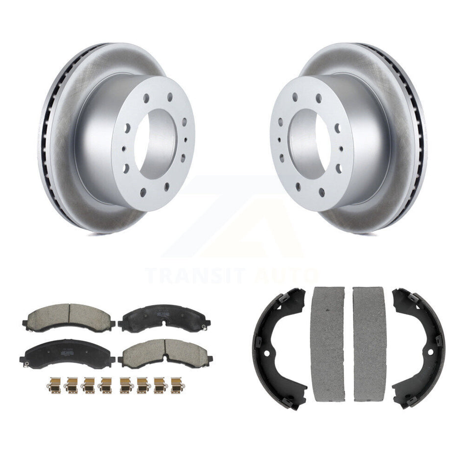 Rear Disc Coated Rotors Semi-Metallic Pads Parking Shoes Kit For GMC Chevrolet Sierra HD KGF-103439