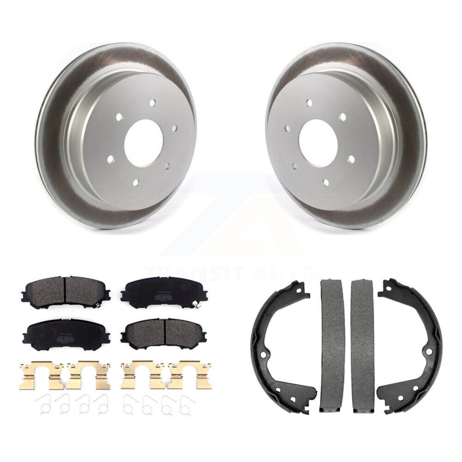 Rear Disc Coated Rotors Semi-Metallic Pads & Parking Shoes Kit For 2017-2023 Nissan TITAN KGF-103446