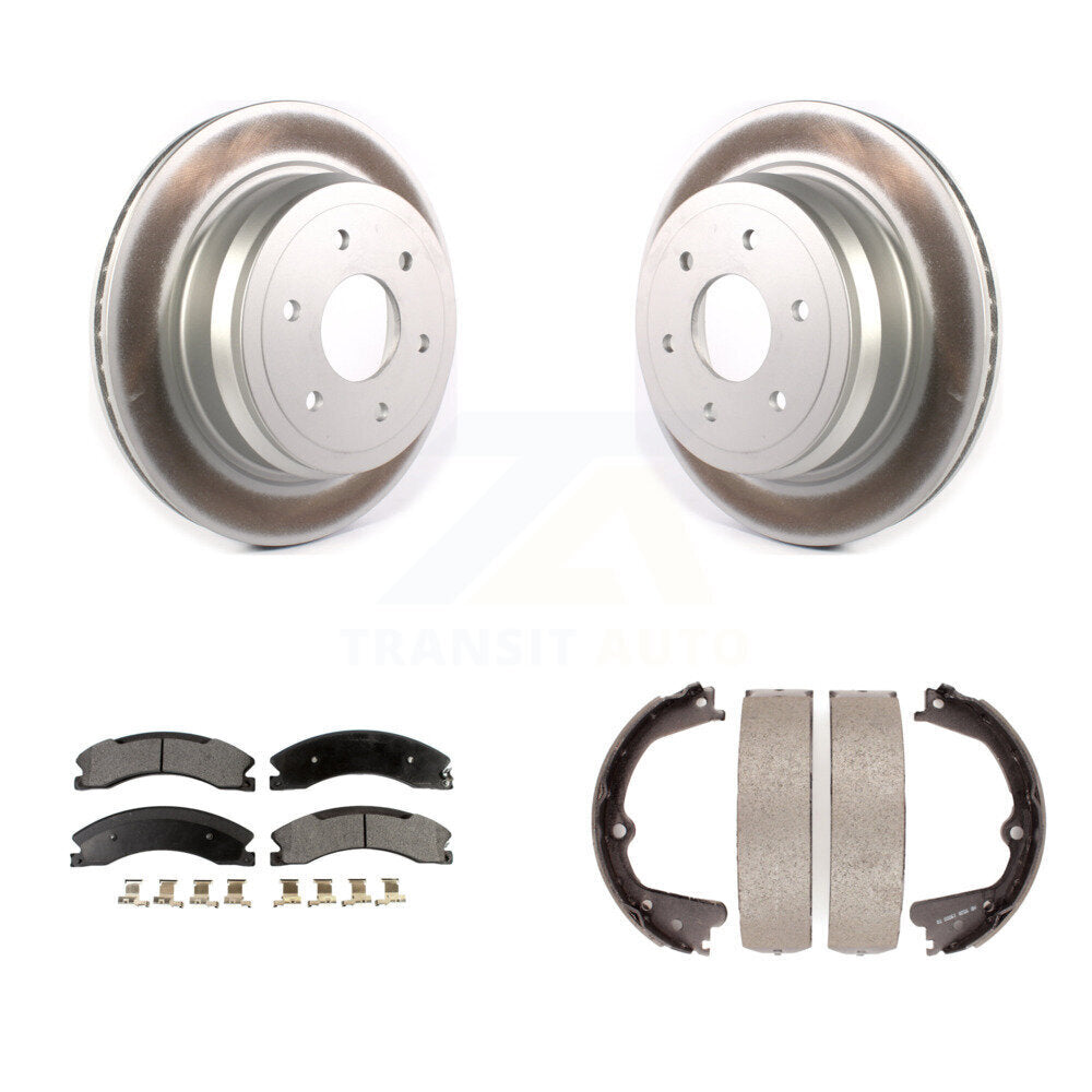 Rear Disc Coated Rotors Semi-Metallic Pads & Parking Shoes Kit For 16-19 Nissan TITAN XD KGF-103447