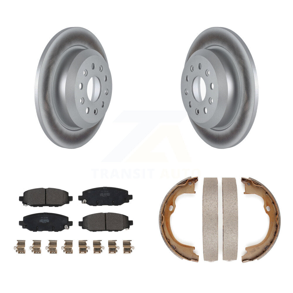 Rear Disc Coated Rotors Semi-Metallic Pads & Parking Shoes Kit For Jeep Wrangler Rubicon KGF-103449