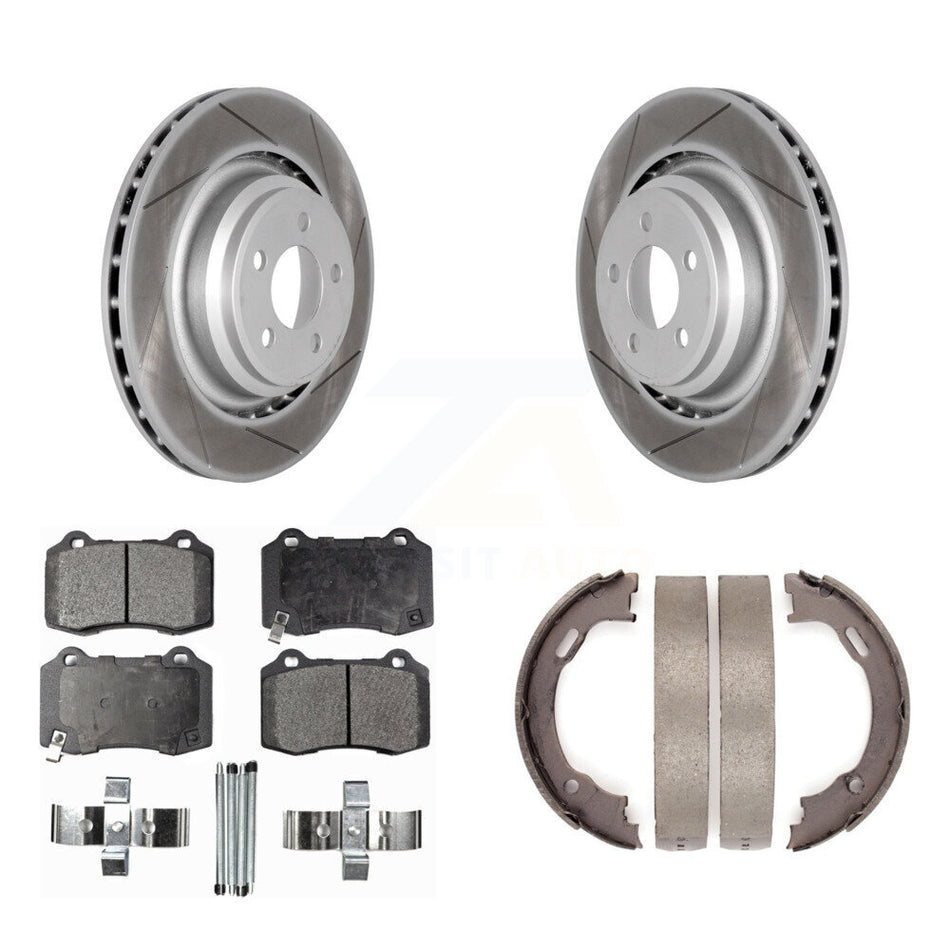 Rear Disc Coated Rotors Semi-Metallic Pads & Parking Shoes Kit For Dodge Charger Chrysler KGF-103458
