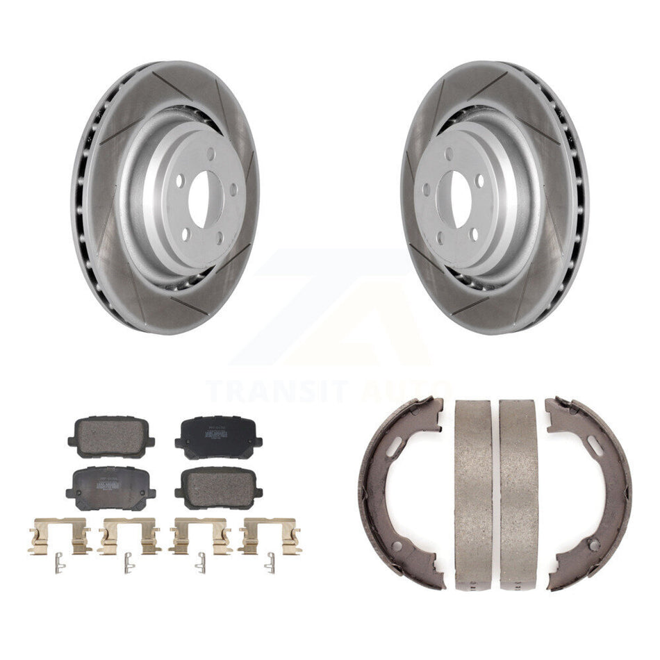 Rear Disc Coated Rotors Semi-Metallic Pads And Parking Brake Shoes Kit For Dodge Charger KGF-103463