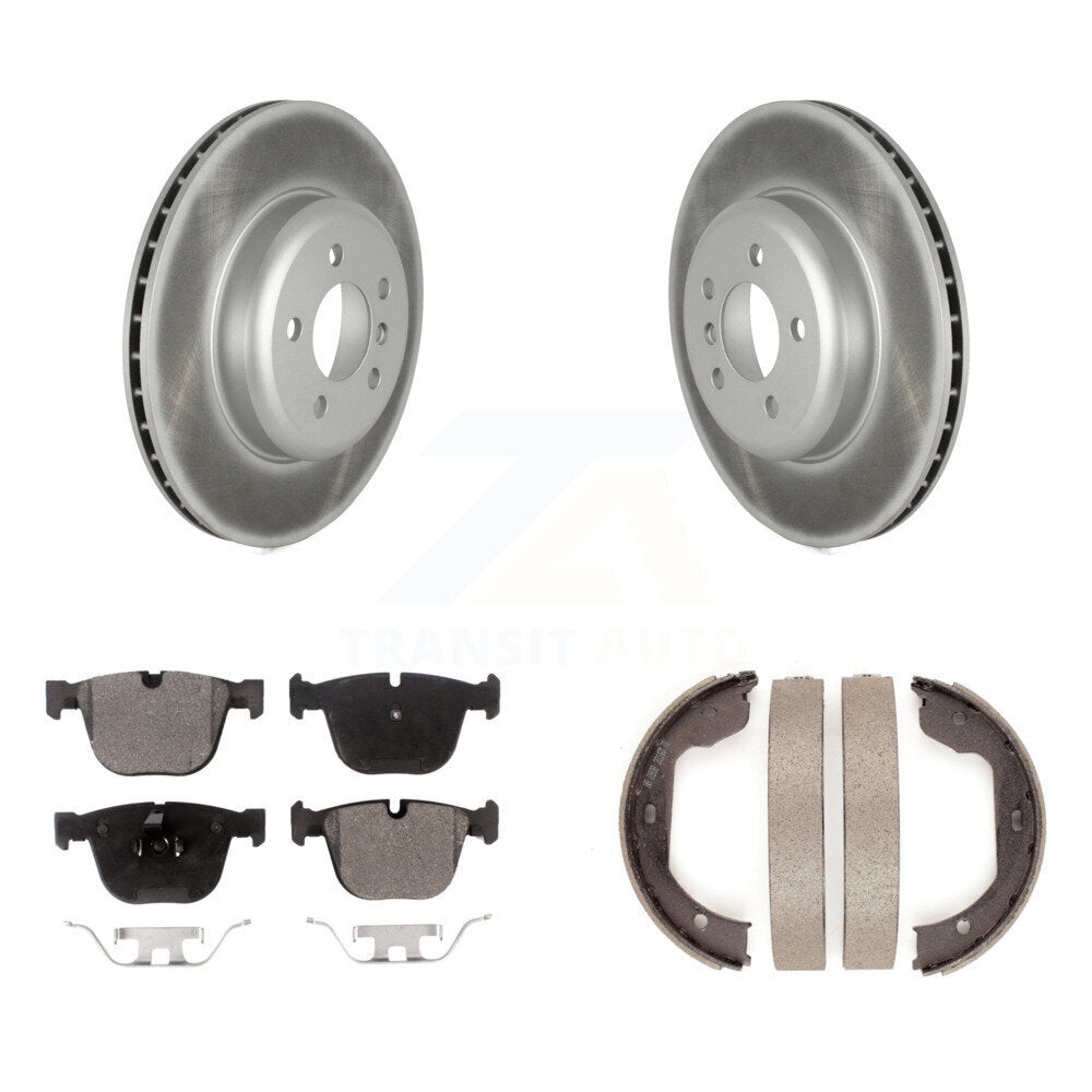 Rear Disc Coated Rotors Semi-Metallic Pads Parking Shoes Kit For BMW 535i GT xDrive 740Li KGF-103471