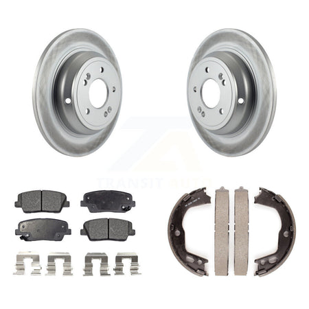 Rear Disc Coated Rotors Semi-Metallic Pads & Parking Brake Shoes Kit For Hyundai Genesis KGF-103477