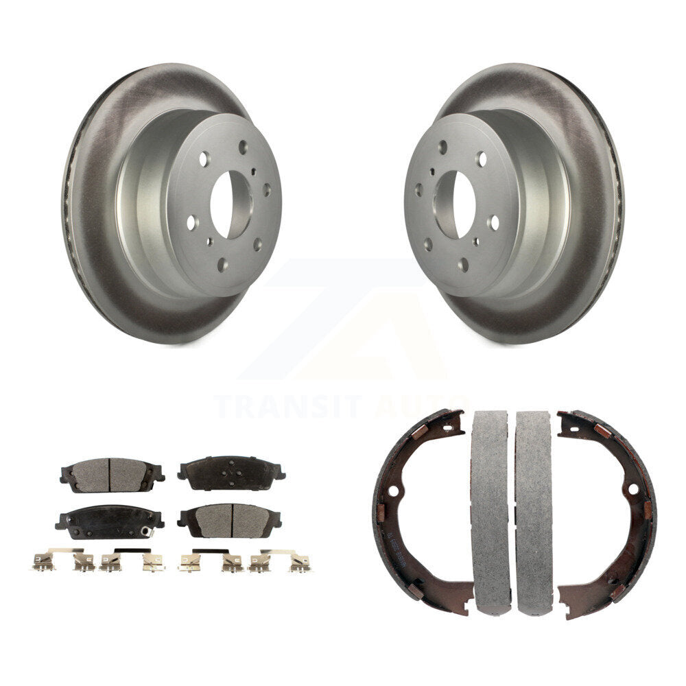 Rear Disc Coated Rotors Semi-Metallic Pads Parking Shoes Kit For GMC Chevrolet Sierra LD KGF-103479