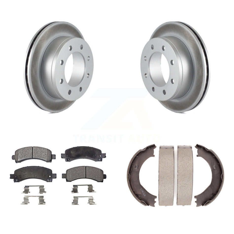 Rear Disc Coated Rotors Semi-Metallic Pads & Parking Shoes Kit For Chevrolet GMC Express KGF-103484