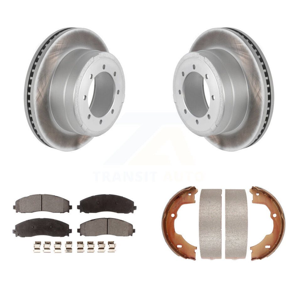 Rear Disc Coated Rotors Semi-Metallic Pads & Parking Shoes Kit For Ford F-450 Super Duty KGF-103491