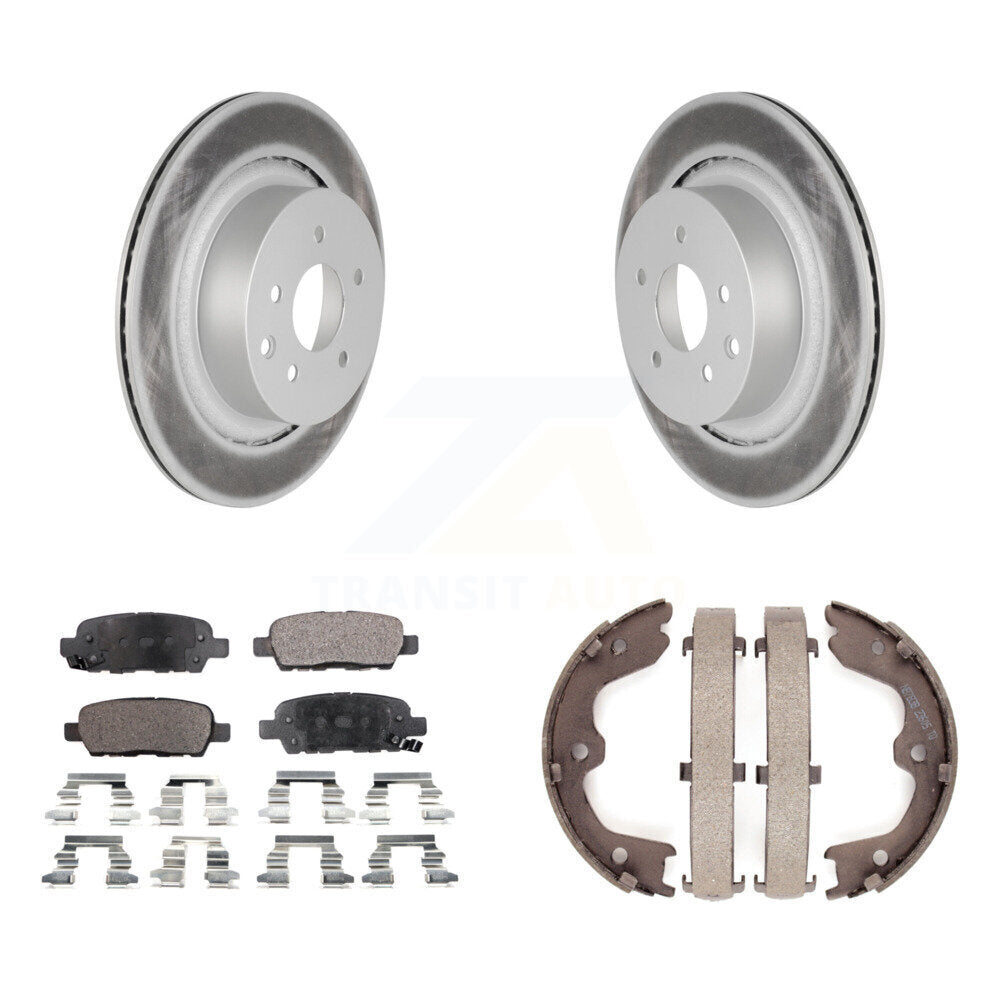 Rear Disc Coated Rotors Semi-Metallic Pads & Parking Brake Shoes Kit For INFINITI G35 Q60 KGF-103500