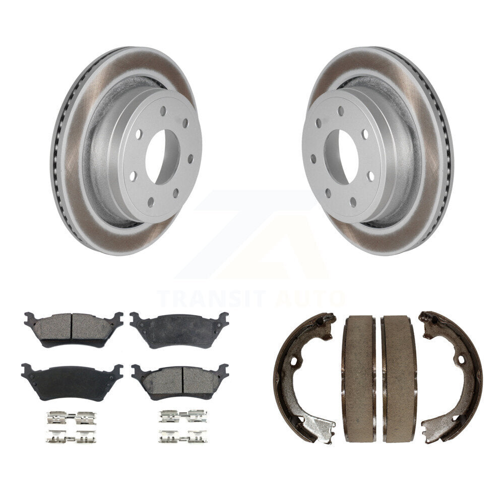 Rear Disc Coated Rotors Semi-Metallic Pads And Parking Brake Shoes Kit For Ford F-150 KGF-103506