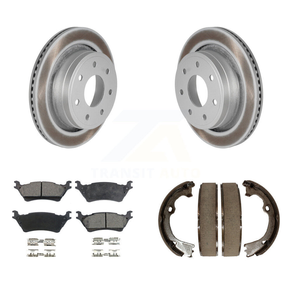 Rear Disc Coated Rotors Semi-Metallic Pads And Parking Brake Shoes Kit For Ford F-150 KGF-103506
