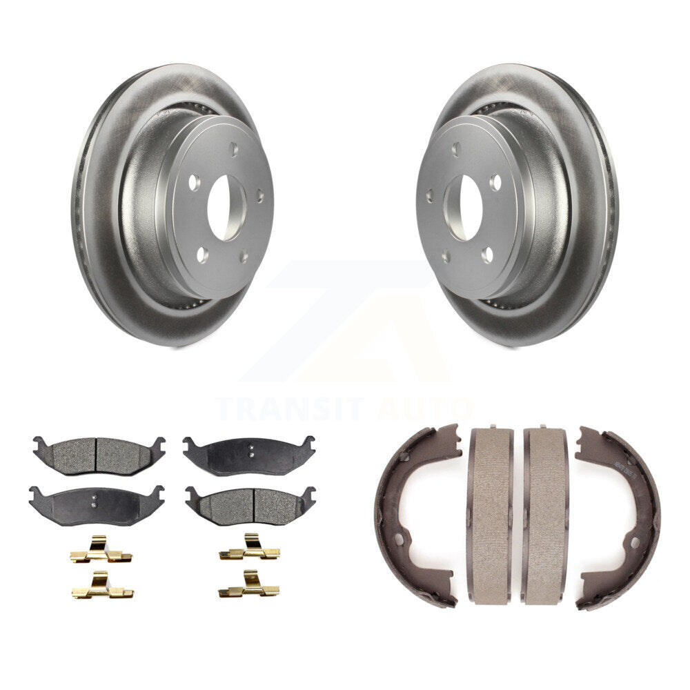 Rear Disc Coated Rotors Semi-Metallic Pads & Parking Shoes Kit For Ram 1500 Classic Dodge KGF-103507