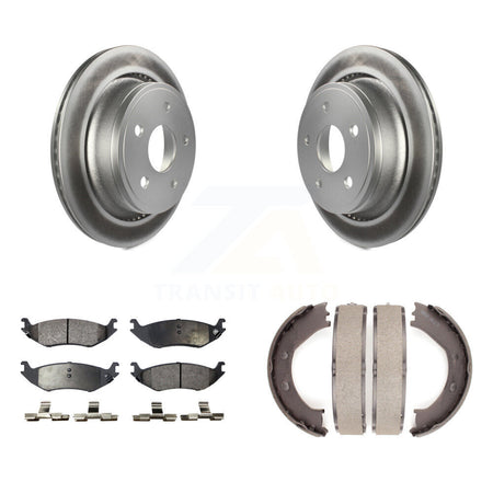 Rear Disc Coated Rotors Semi-Metallic Pads And Parking Brake Shoes Kit For Dodge Ram 1500 KGF-103509