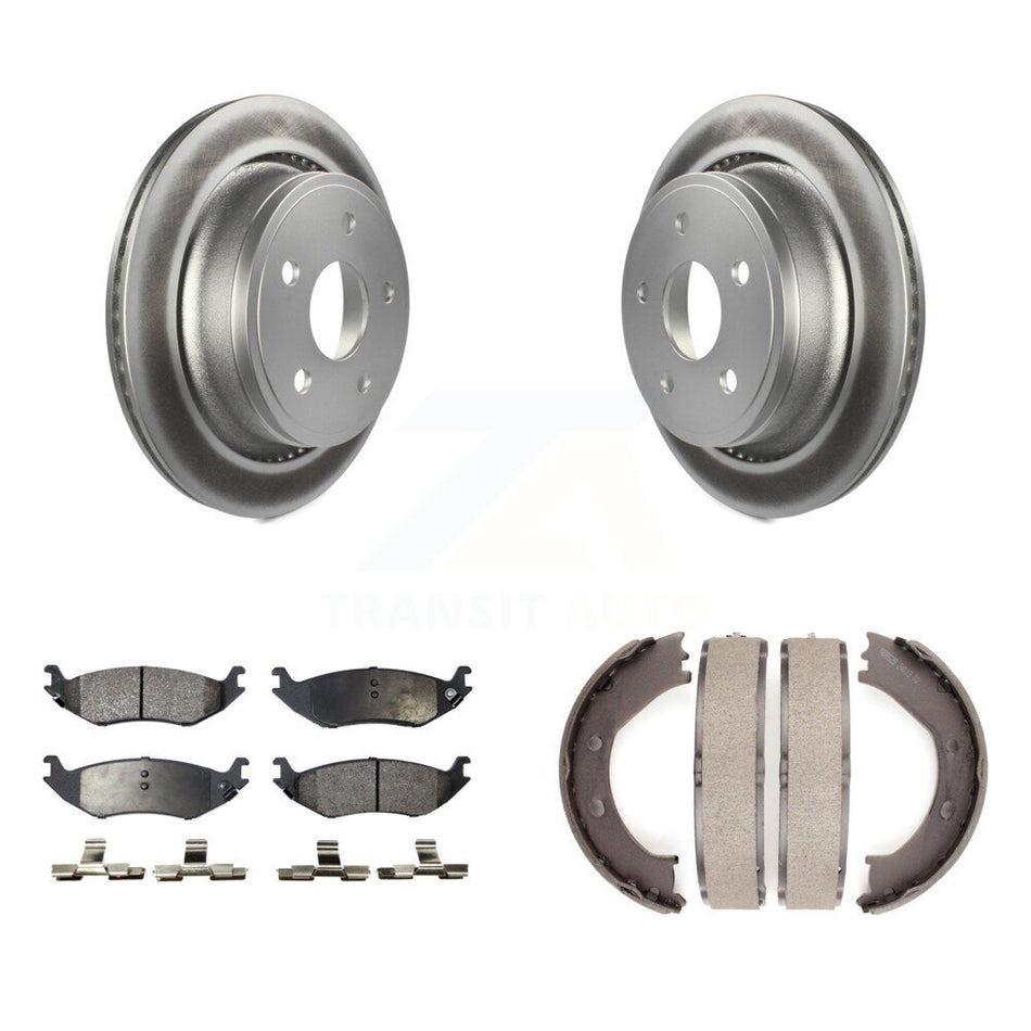 Rear Disc Coated Rotors Semi-Metallic Pads And Parking Brake Shoes Kit For Dodge Ram 1500 KGF-103509
