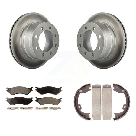 Rear Disc Coated Rotors Semi-Metallic Pads Parking Shoes Kit For Dodge Ram 1500 3500 2500 KGF-103511