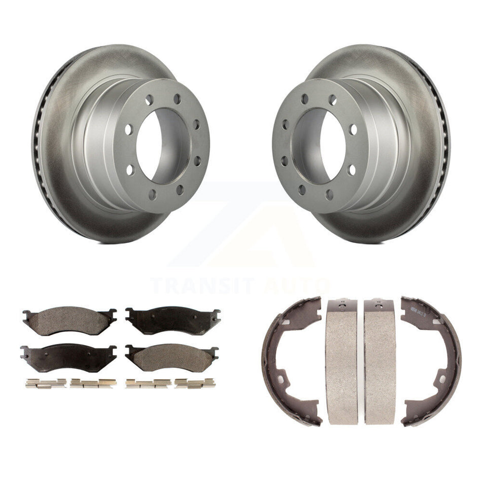 Rear Disc Coated Rotors Semi-Metallic Pads Parking Shoes Kit For Dodge Ram 1500 3500 2500 KGF-103511