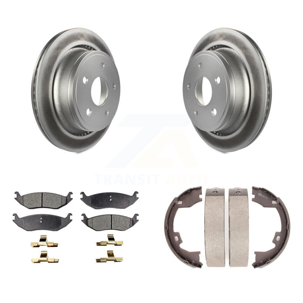 Rear Disc Coated Rotors Semi-Metallic Pads And Parking Brake Shoes Kit For Dodge Ram 1500 KGF-103512