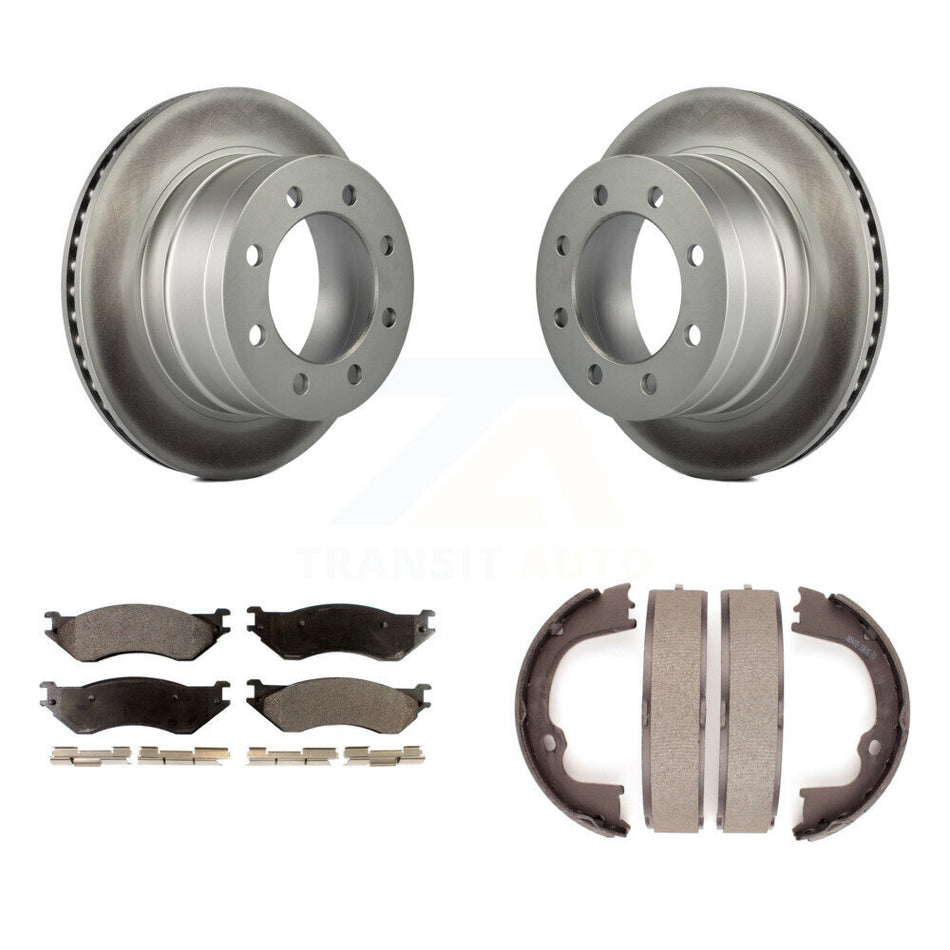Rear Disc Coated Rotors Semi-Metallic Pads And Parking Brake Shoes Kit For Dodge Ram 1500 KGF-103513