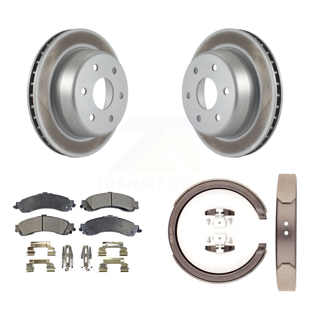 Rear Disc Coated Rotors Semi-Metallic Pads Parking Shoes Kit For Chevrolet GMC Silverado KGF-103518