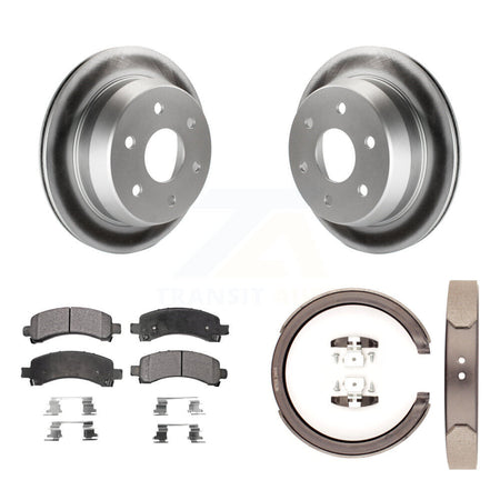 Rear Disc Coated Rotors Semi-Metallic Pads Parking Shoes Kit For Chevrolet Avalanche 1500 KGF-103521