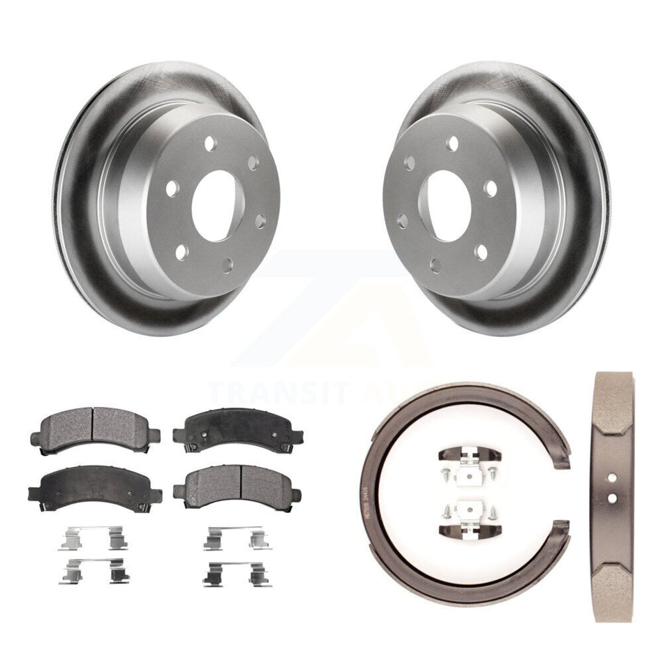 Rear Disc Coated Rotors Semi-Metallic Pads Parking Shoes Kit For Chevrolet Avalanche 1500 KGF-103521