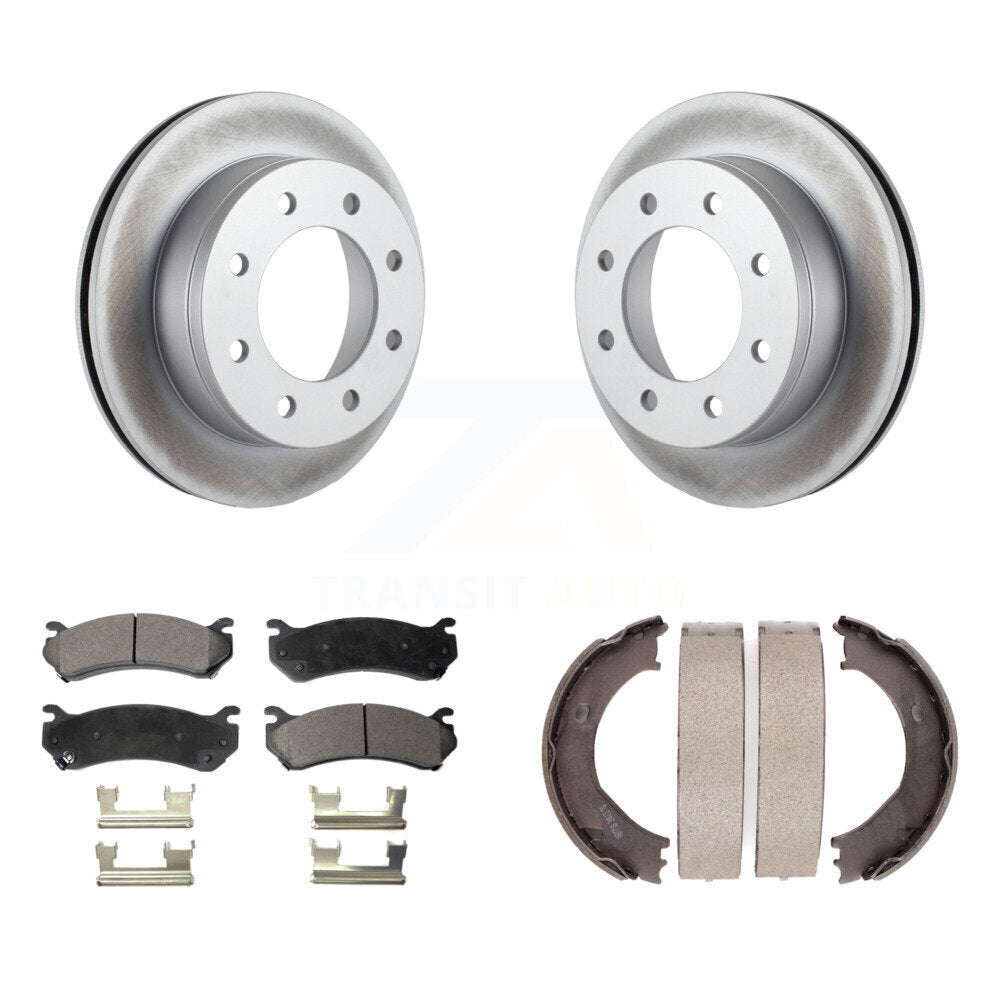 Rear Disc Coated Rotors Semi-Metallic Pads Parking Shoes Kit For Chevrolet Silverado 2500 KGF-103524