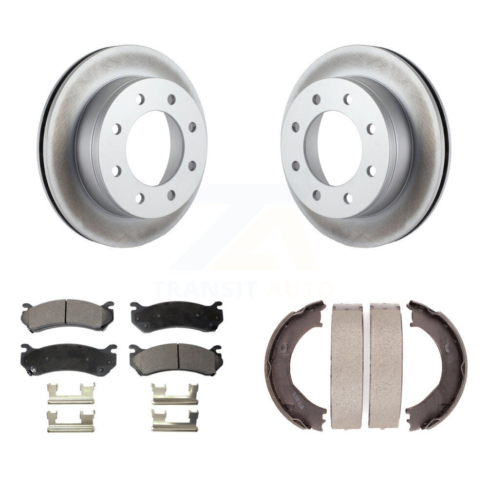 Rear Disc Coated Rotors Semi-Metallic Pads Parking Shoes Kit For Chevrolet Silverado 2500 KGF-103524